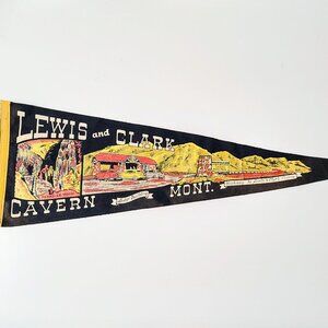 1950s Lewis And Clark Cavern Pennant, Montana Felt Pennant, 27" Long